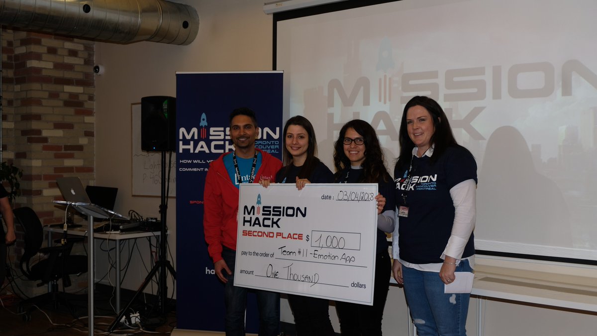 RandstadCanada's tweet photo. We are very happy to announce the top 3 winners of #Missionhack2018
1rst place: Three Comma Club - Colony Net, 2nd place: Visionaires! - Emotion, 3rd place. Congratulations to all the participants! #hackathon #randstadtech #torontoevent https://t.co/w3avfTXMaj