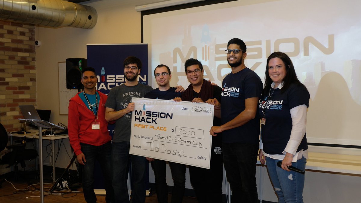 RandstadCanada's tweet photo. We are very happy to announce the top 3 winners of #Missionhack2018
1rst place: Three Comma Club - Colony Net, 2nd place: Visionaires! - Emotion, 3rd place. Congratulations to all the participants! #hackathon #randstadtech #torontoevent https://t.co/w3avfTXMaj