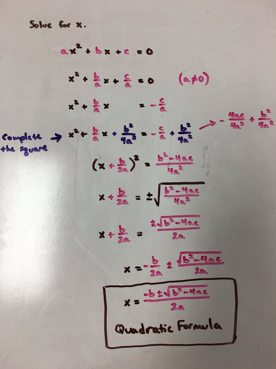 TichacekMath's tweet image. #Alg2 We’ll derive the Quadratic Formula in class tomorrow, but I’ll leave it here too (for your reference)!