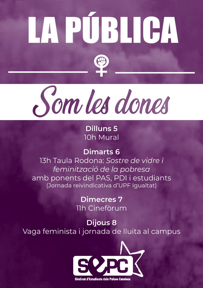 SEPC_Ciutadella's tweet photo. Demà comença la setmana del #8M, us esperem als actes que organitzem al campus! Estigueu atentes a les nostres xarxes socials per a possibles modificacions! 
#8mUPF #VagaFeminista8M https://t.co/iS4JcWlN3e