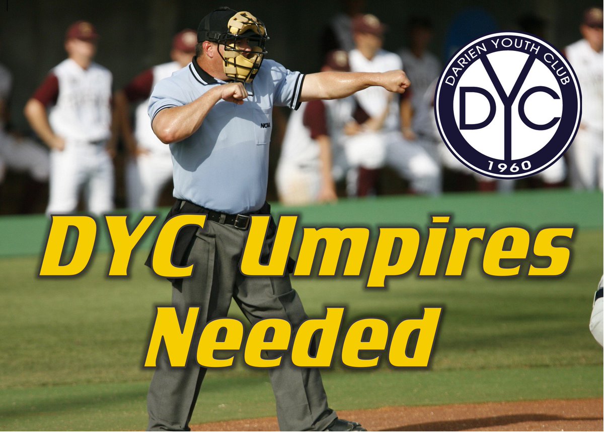 DYC is looking for umpires for the 2018 baseball season! Must be 12 or older &amp; attend the mandatory umpire training March 18th from 1-3PM at the Woodridge Library. Pay starts at $15/game. Sign up at darienyouthclub.org. Questions?Contact Jamie Kuhlman at rjkuhlman@comcast.net