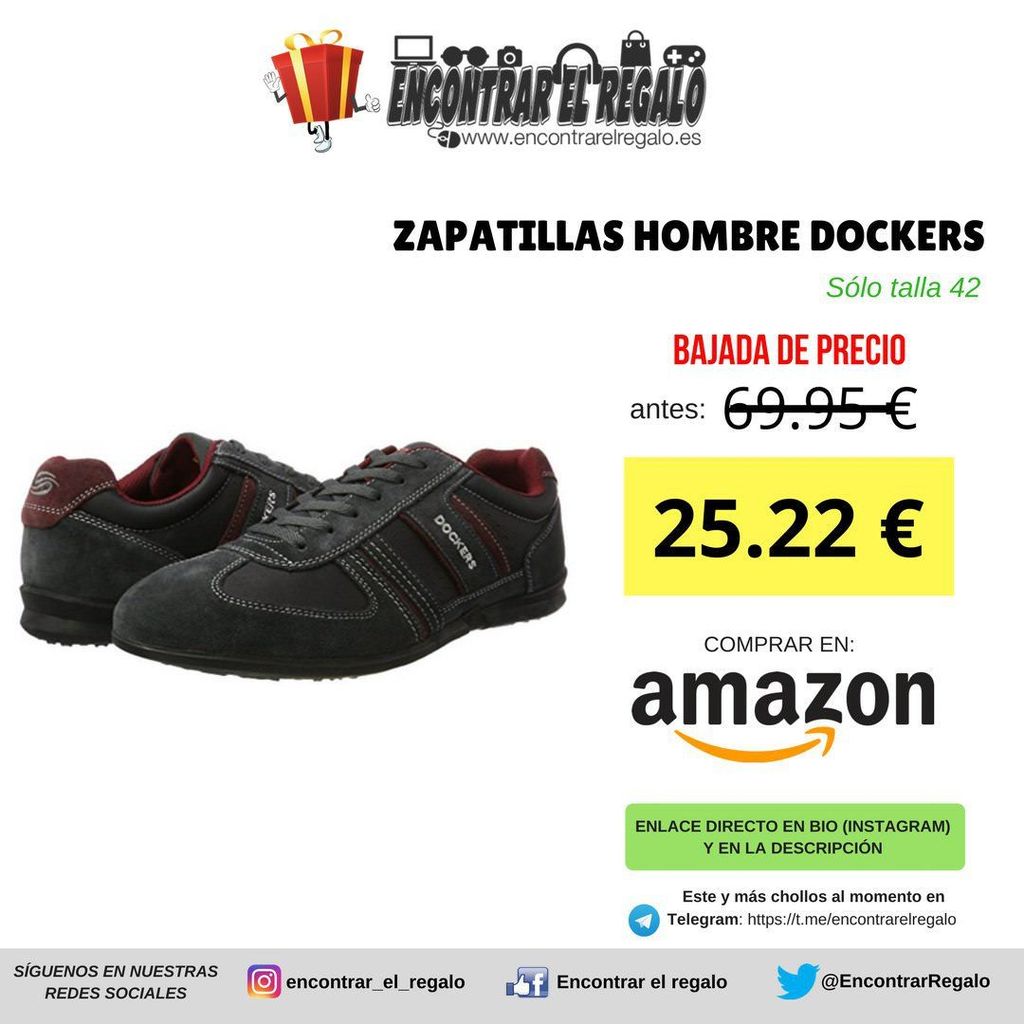 EncontrarRegalo's tweet photo. 👟 Zapatillas de hombre Dockers

⚠️ Baja de 69.95 € a 25.22 €

🗒 Sólo disponible la talla 42 para este chollo.

🛒Comprar en Amazon: https://t.co/9aQVQcklbs

#Dockers #Zapatillas #Amazon #AmazonPrime https://t.co/JaxboZDmMD