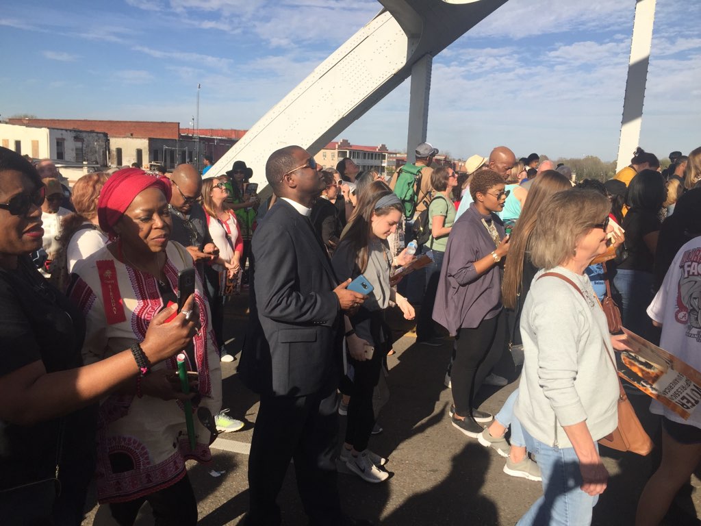 UA_SocialWork's tweet photo. REMEMBERING BLOODY SUNDAY: UA social work students from Dr. Tommie Watkins' SW 351: Social Oppression and Injustice class joined thousands who marched to the Edmund Pettus Bridge in Selma AL Sunday, March 4 in commemoration of the 53rd anniversary of Bloody Sunday. #BloodySunday https://t.co/DSO1M69nA5