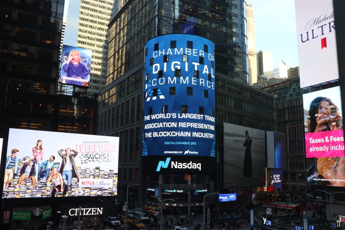 DigitalChamber's tweet photo. We made it to Times Square! And while the 3rd Annual #Blockchain Summit is being held in #DC, New Yorkers and all the finance industry are welcome! If you can't attend in person on March 6-8, watch via the live stream https://t.co/RvQjkLpKGh https://t.co/lq2lygTXOV