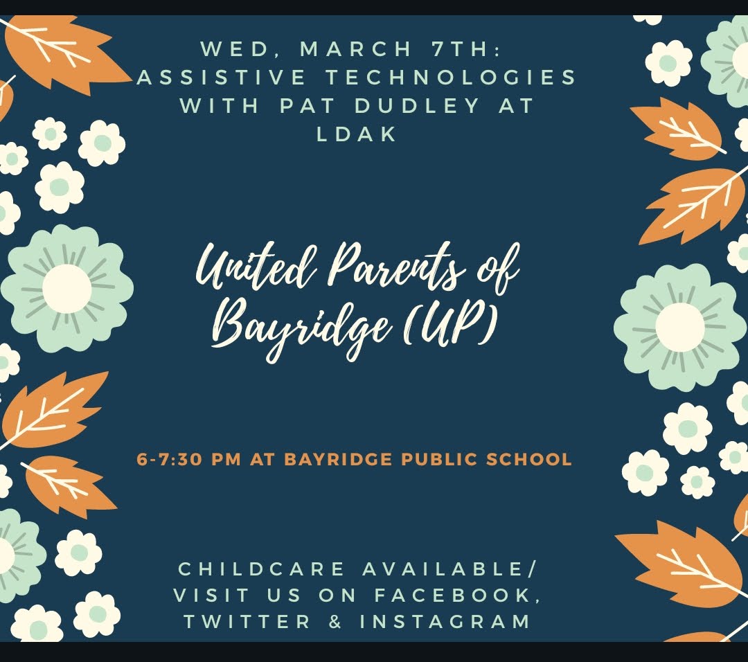 UPunitedparents's tweet photo. Childcare available upon request. Learn about Assistive Technologies for kids with exceptionalities. #ygkfamily #supportgroup #education #adhd #autism #LDAK #learningdisabilities #BayridgePS_LDSB https://t.co/eRgKrN6dxx