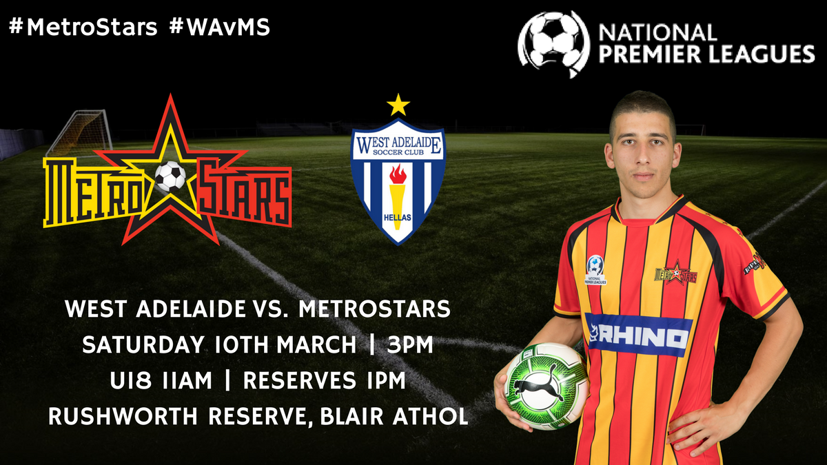 NE_MetroStars's tweet photo. Next up for #MetroStars
🆚 @WestAdelaideSC
⏰ 3PM
🏟 Rushworth Reserve, Blair Athol
📱 #MetroStars #WAvMS https://t.co/XXO6ufxyKx
