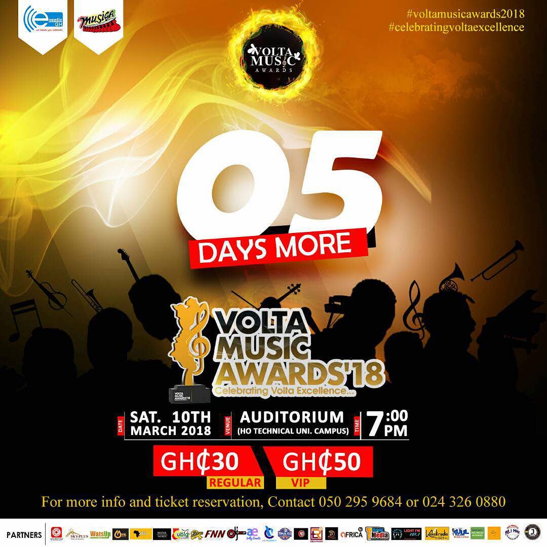 VoltaMusicAward's tweet photo. 5 DAYS MORE!!!
Get your tickets &amp; join us at the Ho Technical University Auditorium on 10th March, 2018 as we celebrate Volta Excellence through music.
#VMAs2018 #EventicGh
#CelebratingVoltaExcellence https://t.co/0pkvjk9bjS