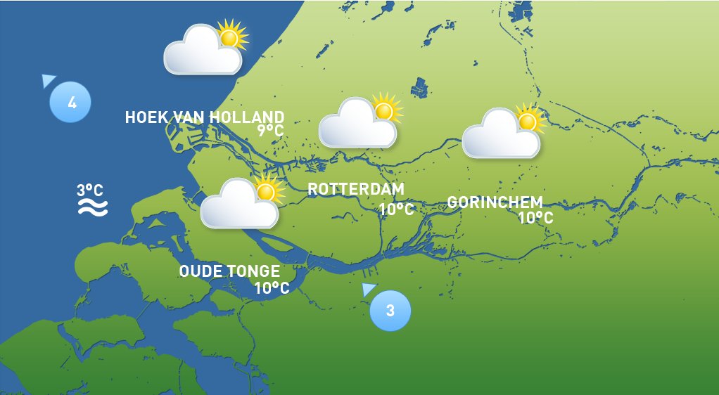 Vandaag is een vriendelijke dag met langzamerhand geregeld zon en blijft het droog. Het wordt vanmiddag een graad of 10 en er waait een matige zuidenwind. #Rijnmond