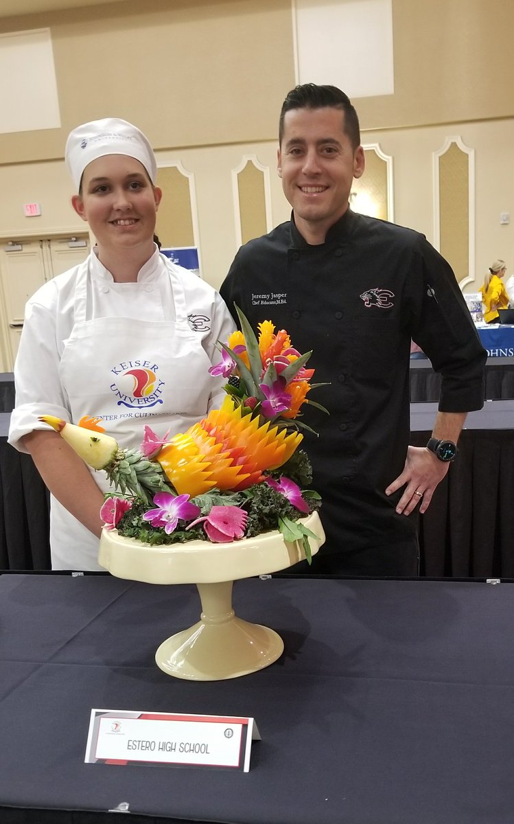 esteroculinary's tweet photo. Congratulations Amy Hallifax for placing 2nd in the state for edible centerpiece. We are very proud of you and appreciate all your hard work and determination. @EsteroHS @LeeCountyCTE @LeeSchools #flprostart2018 https://t.co/NJjkfaojuY
