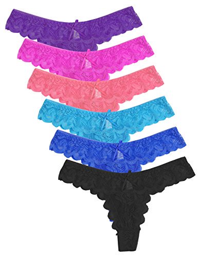 ELACUCOS 6 Pack Womens Thongs Cotton Breathable Panties Bikini Underwear