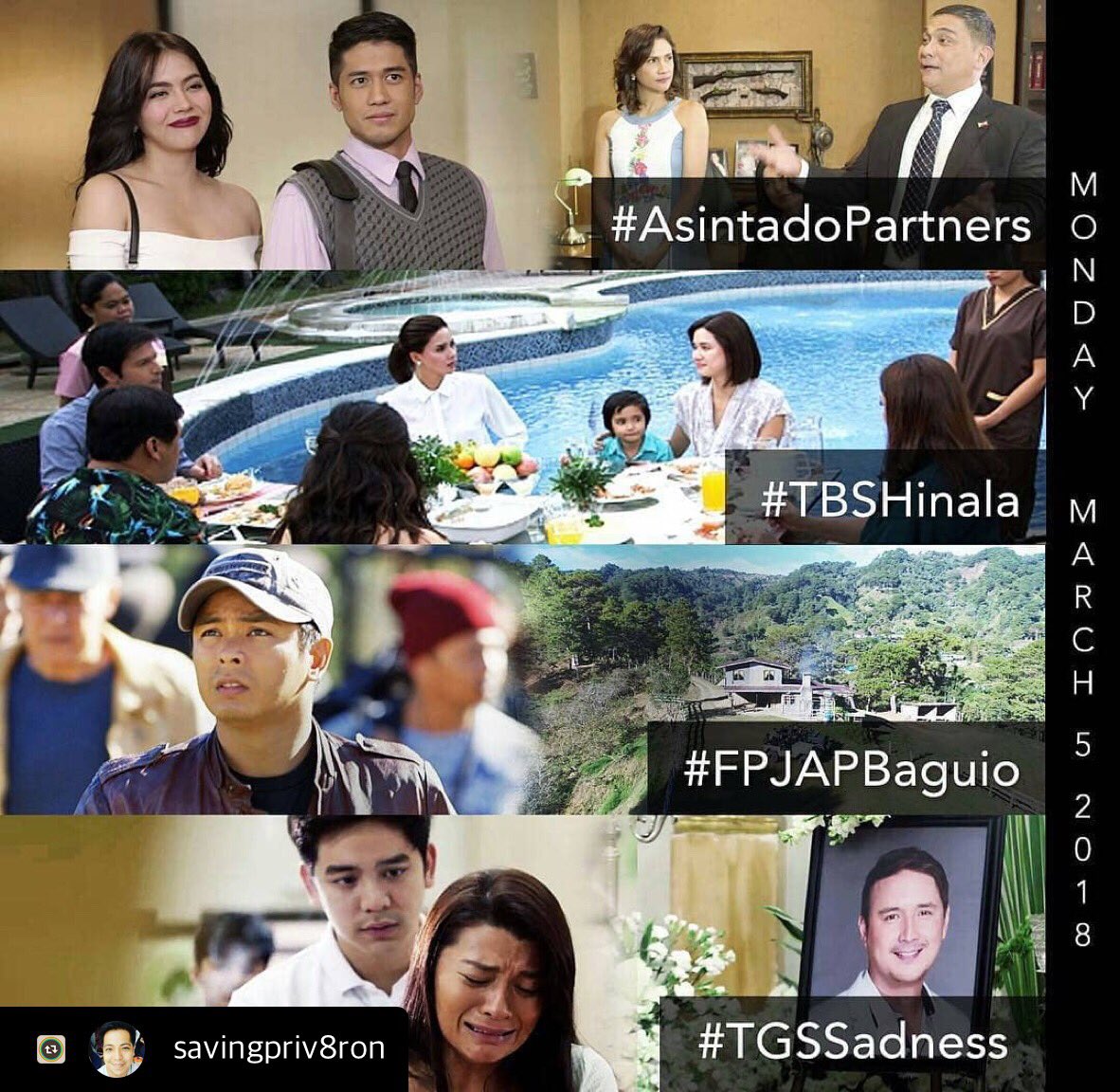 caticatz's tweet photo. Abangan ang #AsintadoPartners, #TBSHinala, #FPJAPBaguio, #TGSSadness ngayong Lunes, March 5 ✨ https://t.co/2jKyXjWJe1