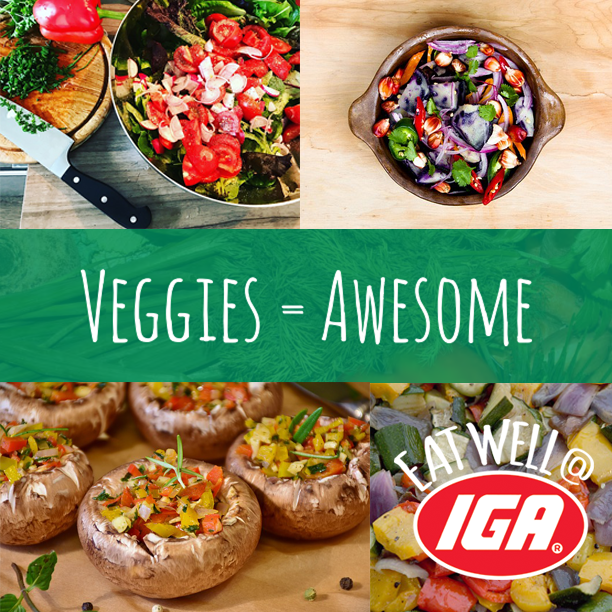 Load up the dinner plate with veggies for meat free Monday! Try lentils instead of mince, chickpeas instead of chicken or mushrooms instead of steak #eatwellatIGA