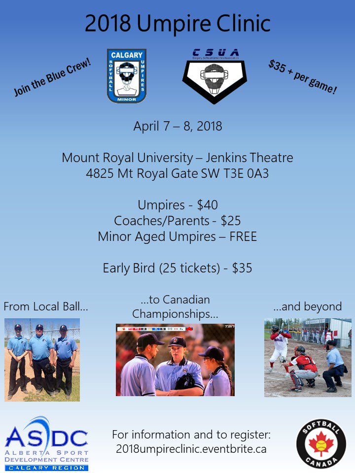 CMSUA_Umpires's tweet photo. 2018 Umpire Clinic details announced! Registration opens March 5th at 12pm. Don't miss the 25 Early Bird Tickets at a discounted rate! https://t.co/TphJqyfi2z https://t.co/qM2GMUBE9L