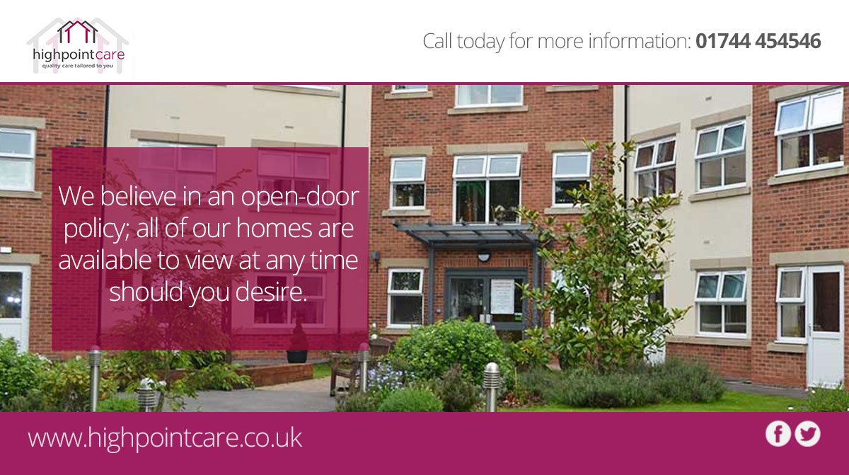 Here at Highpoint Care we have an open door policy- meaning that you can come and visit our residence at any time! ow.ly/t5tg30iKm8L
