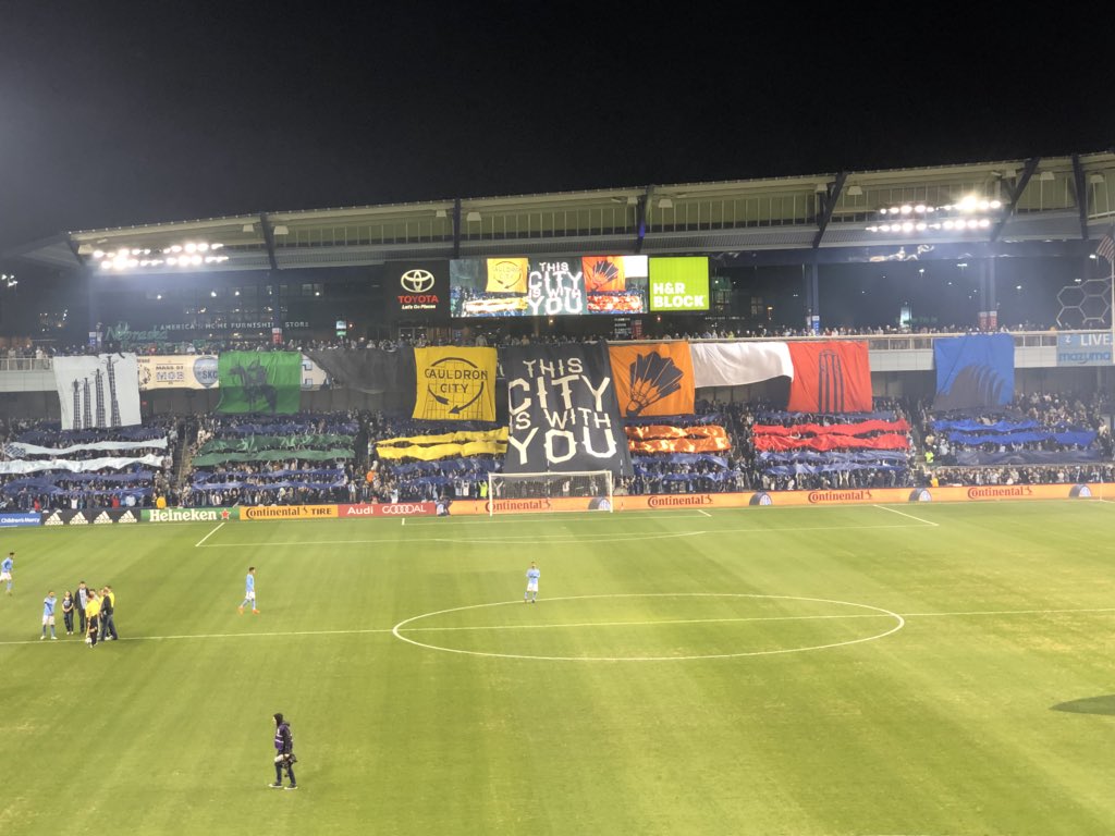 KyleHammontree's tweet photo. Looking fantastic @KCCauldron for the home opener! #SKC #ForGloryForCity #MLSisBack https://t.co/ldkdvIJmRr