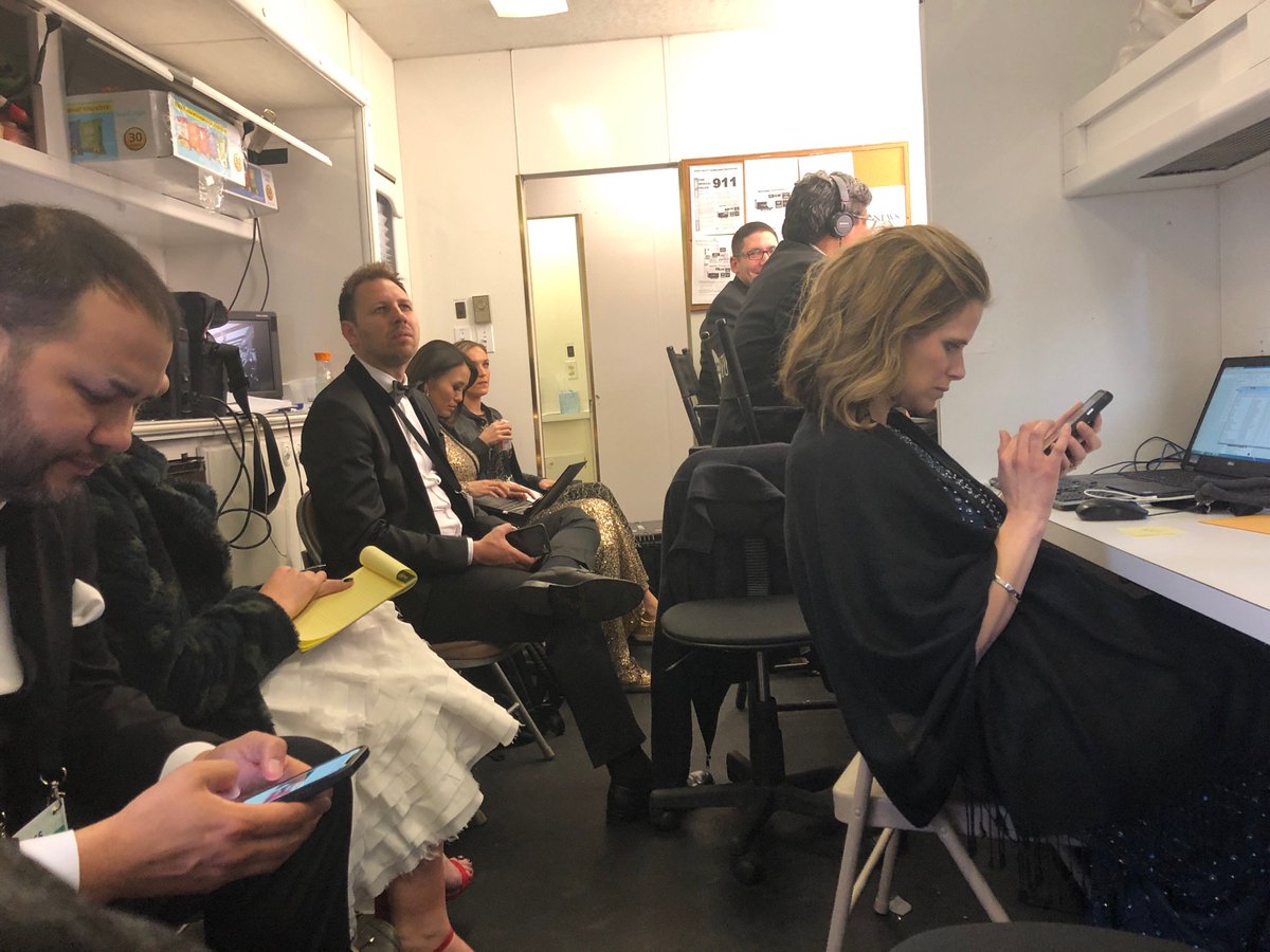 KimTobinNBCLA's tweet photo. It’s showtime!! and we are in our trailer and watching the show!! #Oscars #abc15 #OscarsAZ https://t.co/5CyCkuKcAN