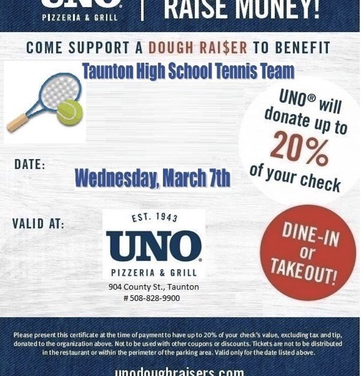 THStigertennis's tweet photo. everyone show up at UNO’s to support boys and girls tennis teams!! dine in or takeout to show your support :)) https://t.co/Ph7PyOCykq