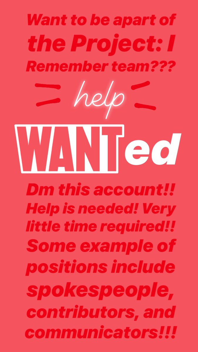 ProjctIRemember's tweet photo. We need help. 
Dm this account if you can help. 
There’s a job for every person and every time commitment. 
Be apart of the change, get involved now. https://t.co/gzjVgL5eOd