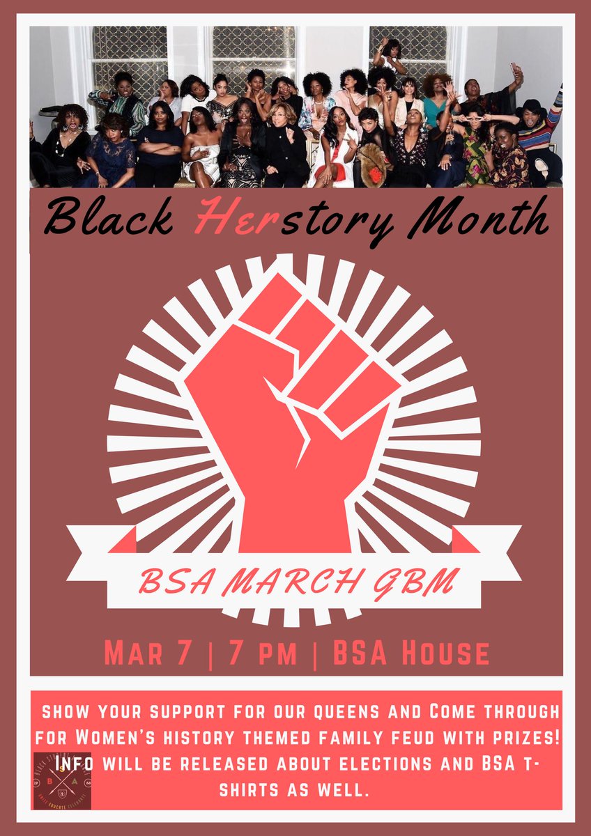 Emory_BSA's tweet photo. Happy Black HERstory Month! It’s time to celebrate our queens at BSA’s March GBM 👸🏾👸🏽👸🏿 (...Guys that means you too) Come through to the BSA House on Wednesday at 7 pm for Women’s History Month Family Feud with a prize for the winner and snacks for everyone 💸🍪🍰🍫🍬 https://t.co/3dPpNDWkBF