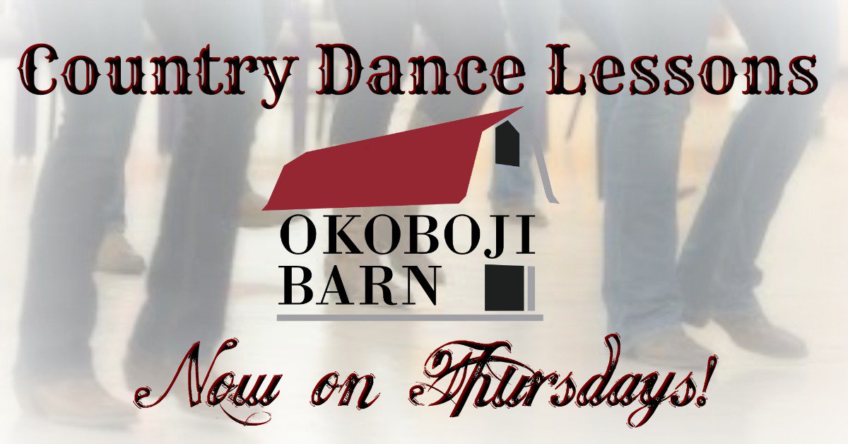 RollingOaksBarn's tweet photo. Mark your calendars for Thursdays on the #okobojifarm as you're able to boot, scoot 'n boogie for a free-will offering to your instructor starting at 6:30 pm in our loft.

#okobojibarn #bojibarndance https://t.co/akgRYncXZ4