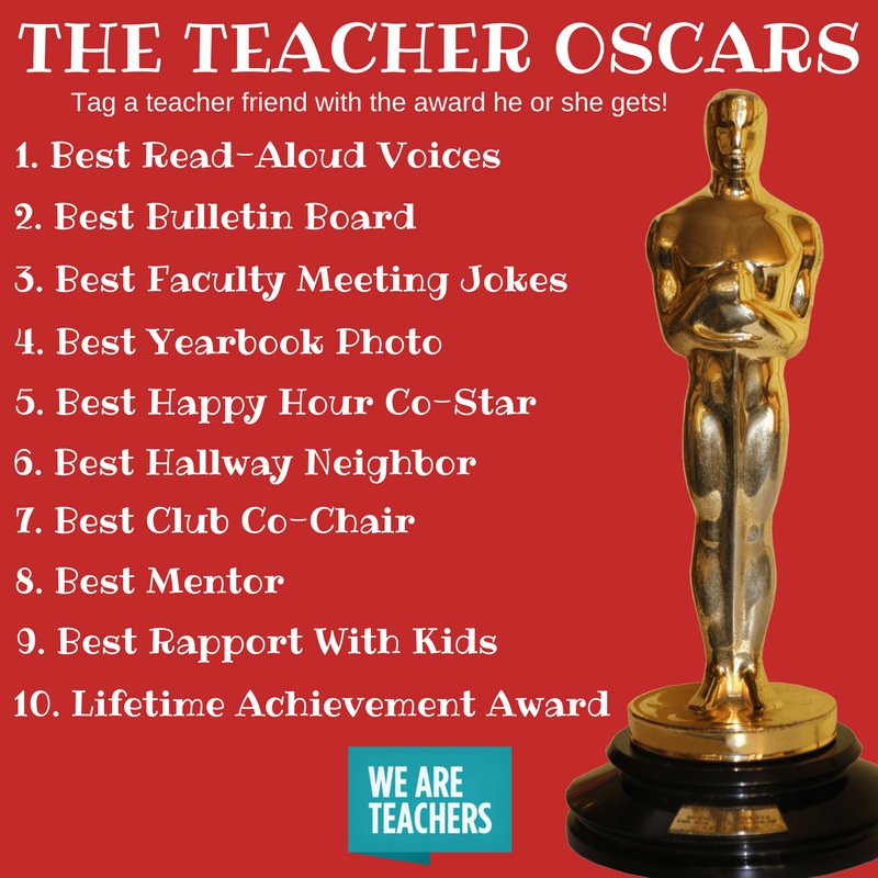WeAreTeachers's tweet image. RT and tag a teacher friend with an award. #Oscars #Oscars2018 #AcademyAwards #TeacherLife