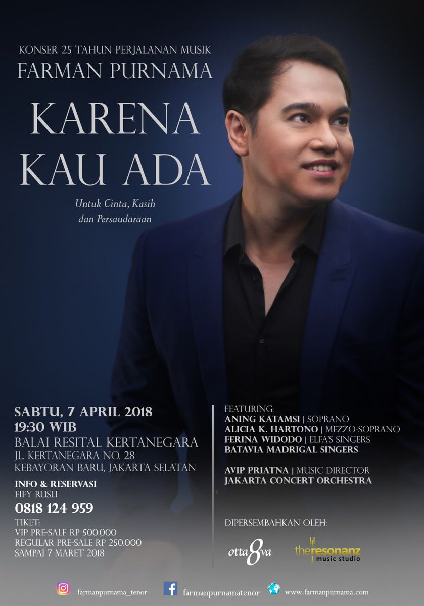 Theresonanz's tweet photo. #farmanpurnama #singersongwriter #indonesianmalesinger #indonesiantenor #crossovergenre #soloconcert #albumconcert #lifejourney #thankfulness #konseralbum #konsersyukur #perjalanankarir #theresonanz #trms #balairesitalkertanegara #brk https://t.co/si8apQDjTT