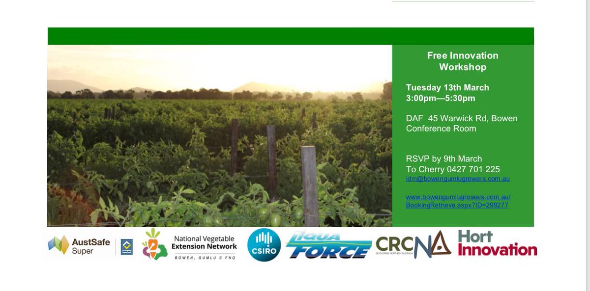 LiquaForce is proud to both sponsor and present at next weeks Innovation Workshop being run by #BowenGumluGrowers & @growcom in Bowen.
It's free - we'd love to see you there!
#horticulture #liquidfertiliser #northqueensland #innovation #thankafarmerforyournextmeal