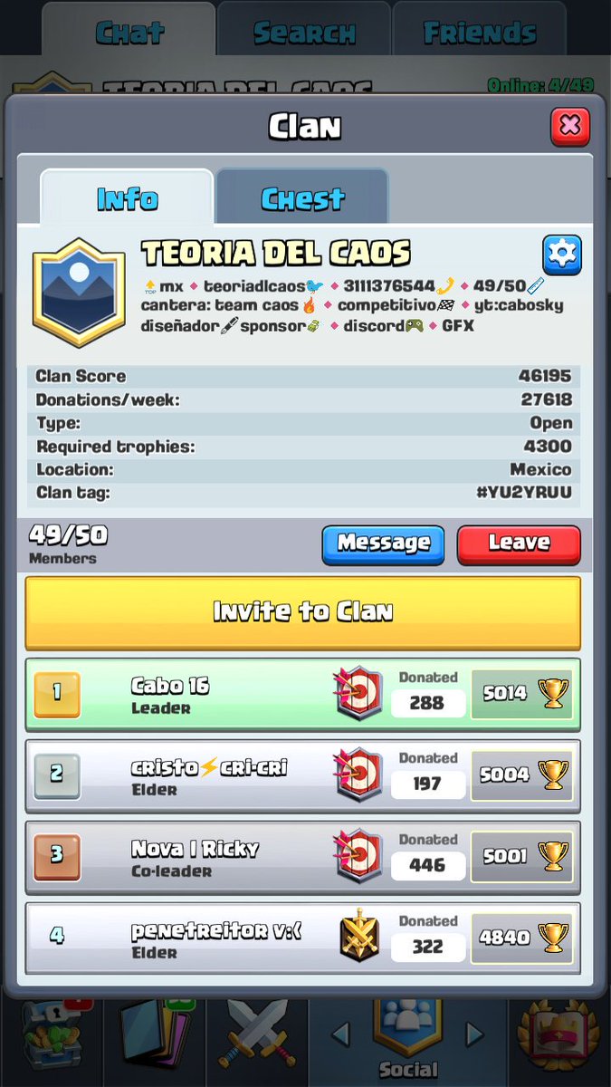 🔰RECLUTAMOS JUGADORES COMPETITIVOS🔰
Requisitos⏬
▶+4000🏆
▶+5000 cartas ganadas en desafíos
▶activo y responsable
(Mandanos MD)
-Somos🔝MX y te ofrecemos⏬
▶Logo🅾 + header🆒
▶Competir en 5 ligas distintas
▶💸Sorteos cada semana💸
Danos (RT) Y (FAV) para difundir💜