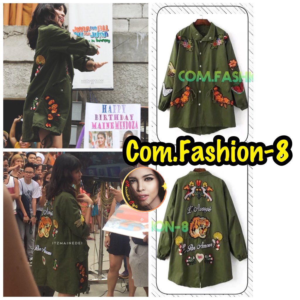 Closest match i found to <a href="/mainedcm/">Maine Mendoza</a> ‘s parka. The differences are the bird patches on Ms front. This has flower patches.(Same seller of the floral/tropical pants she wore 2 Sats ago 😉)
 
<a href="/MAINEnatics_OFC/">Maine Mendoza OFC</a> <a href="/MAINEnatics_US/">Maine Mendoza USA</a> <a href="/mntcs_usa_mw/">MAINEnaticsUSA-MW</a> <a href="/mntcs_usa_west/">MainenaticsUSA-West</a> <a href="/mntcs_usa_south/">MainenaticsUSA-South</a> <a href="/mntcs_usa_ne/">MainenaticsUSA-NE</a>
