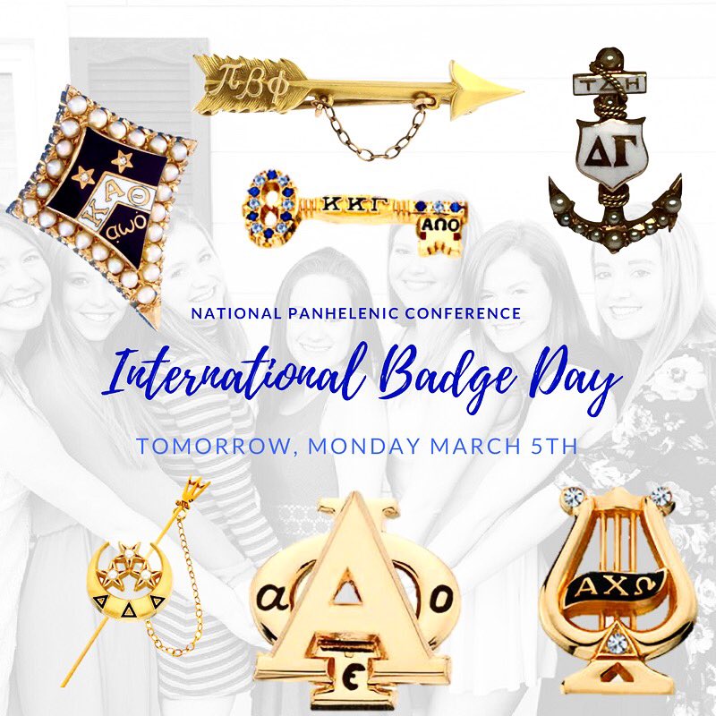 TOMORROW is <a href="/npcwomen/">NPC</a>’s international badge day! Join thousands of women across the country in showing your #Panhellenic pride. Wear your badge and your attire, AND be sure to post your pictures using #BadgeDay18.