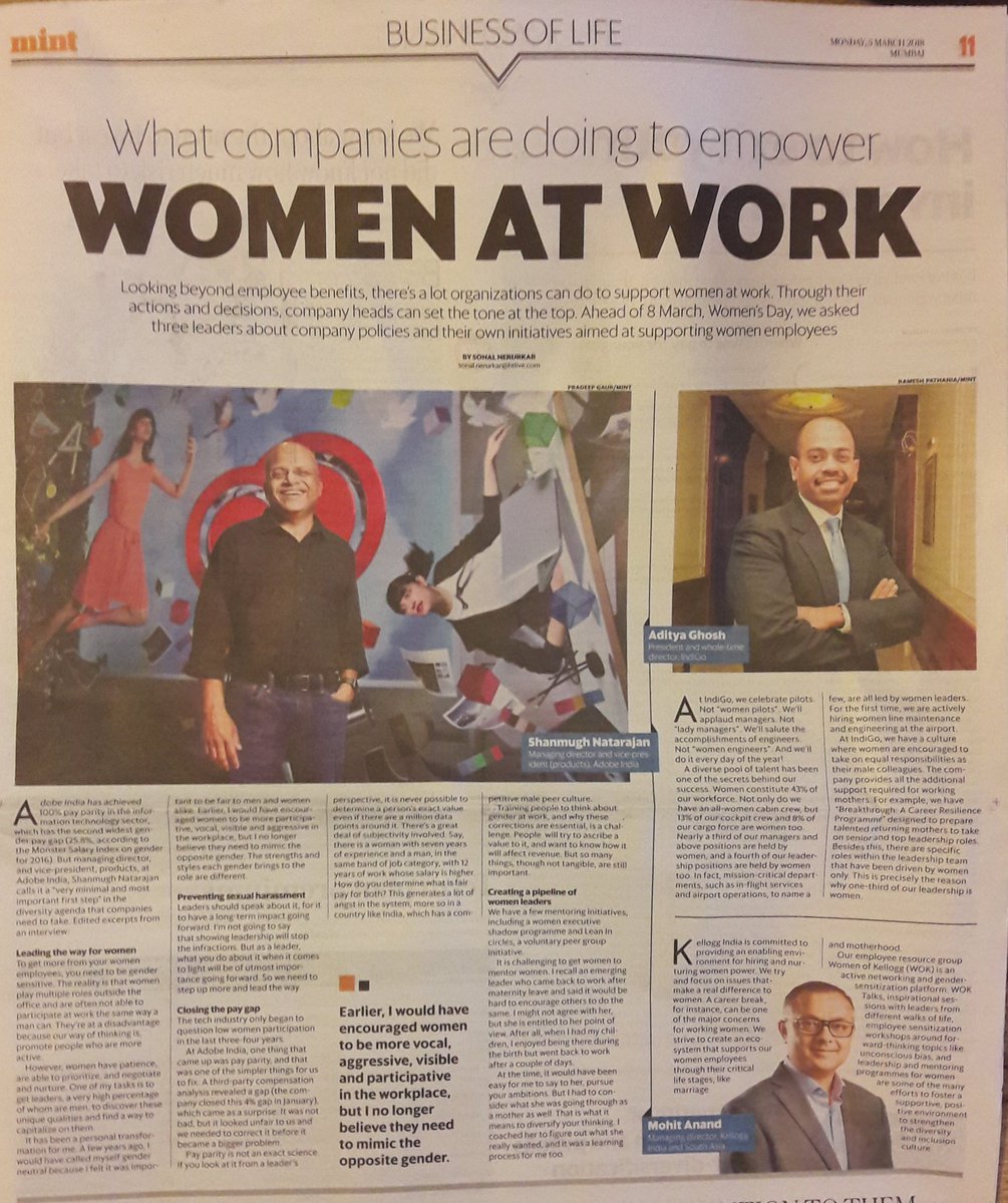 spignal's tweet photo. WOMEN AT WORK feature in @livemint tastefully illustrated with a picture of three MEN AT WORK. https://t.co/4gnXOYkDCf