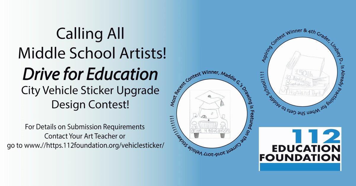 112foundation's tweet photo. Love to draw? Go to @Edgewood112 Elm Place or @nwhuskies? Don't miss this opportunity to create the @CityHPIL Drive for Education vehicle sticker. For details: https://t.co/R8o94Ft5YE #designcontest #DriveForEducation https://t.co/5yUtwRSaln