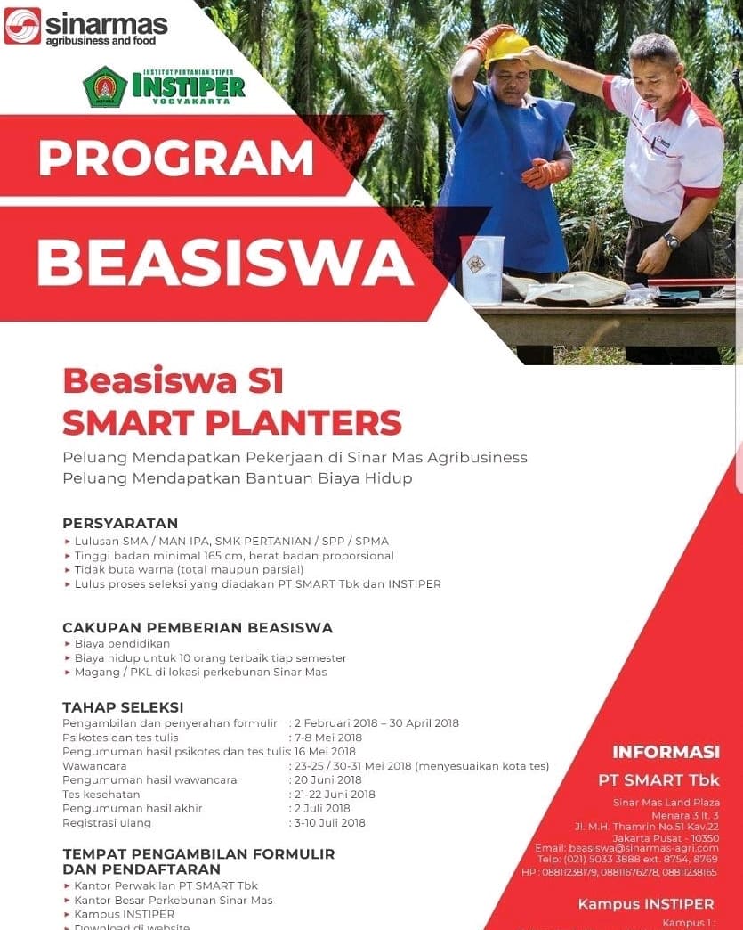 Sinar_MasID's tweet photo. Kesempatan meraih beasiswa dari @SMART_Sinarmas untuk kuliah di Institut Pertanian Stiper (INSTIPER) Yogyakarta dan menjadi Sarjana Perkebunan Kelapa Sawit (SPKS).
Informasi lebih lanjut kunjungi laman https://t.co/2wklSL7OQ1
#Beasiswa #INSTIPER #Sinarmas https://t.co/q4GyWQa8hh