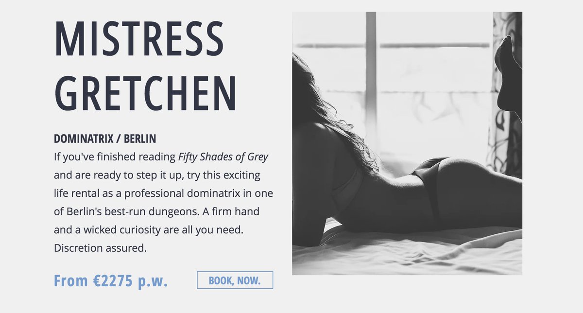 get_a_ShelfLife's tweet photo. #FifityShadesOfGrey has nothing on our latest 'life rental' - your chance to be 'Mistress Gretchen' for the week https://t.co/OYldHqO8B6 https://t.co/kyxnuOxI43