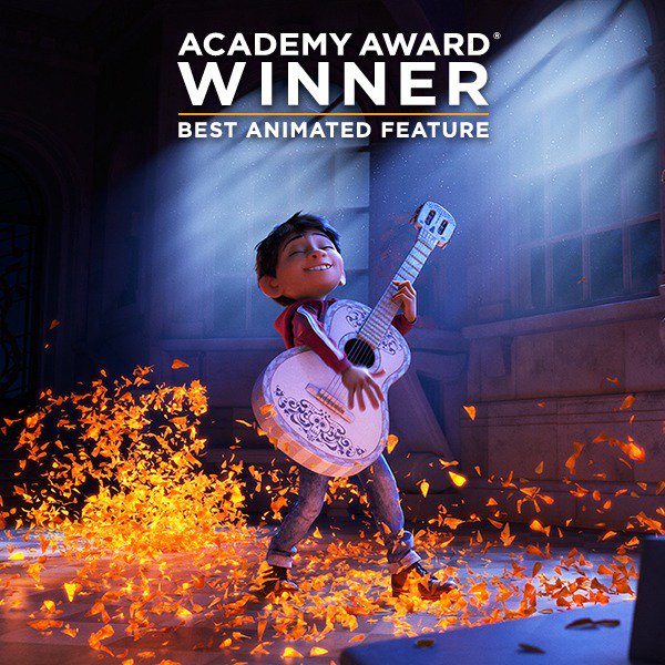 Pixar's tweet photo. And @TheAcademy Award for Best Animated Feature goes to... #PixarCoco! Congratulations to our entire Coco family. ✨ #Oscars https://t.co/GekjBsRHF4