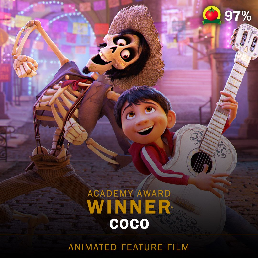 RottenTomatoes's tweet photo. #Coco (97% 🍅) wins Best Animated Feature Film, making writer-director Lee Unkrich a two-time Oscar winner. He won 7 years ago for Toy Story 3 #Oscars https://t.co/I8duvumBzl