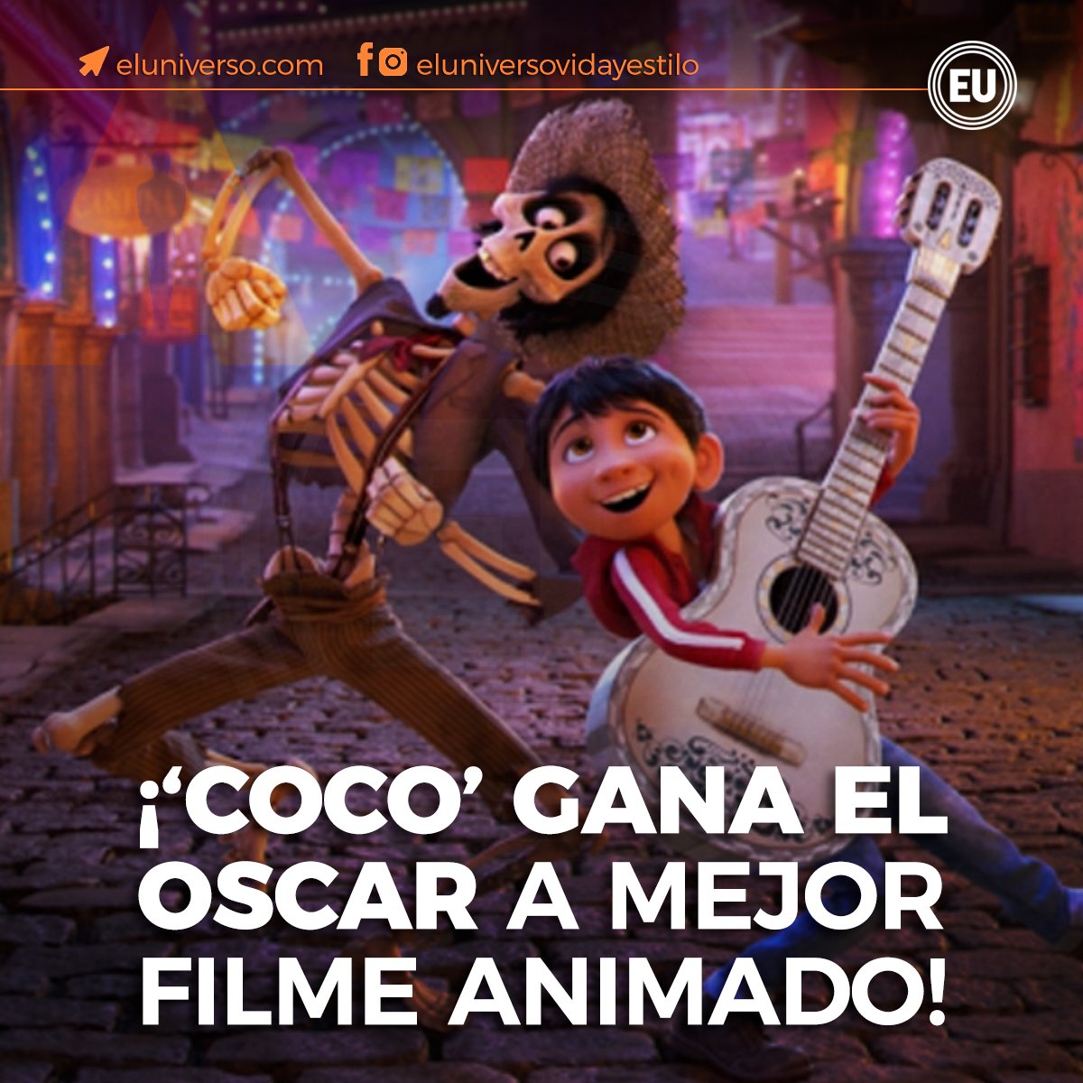 eluniversocom's tweet photo. ¡#Coco es el ganador! La historia mexicana gana como la mejor película animada en los #Oscars ► https://t.co/H3QT1HhoSu https://t.co/IromLnmyKN