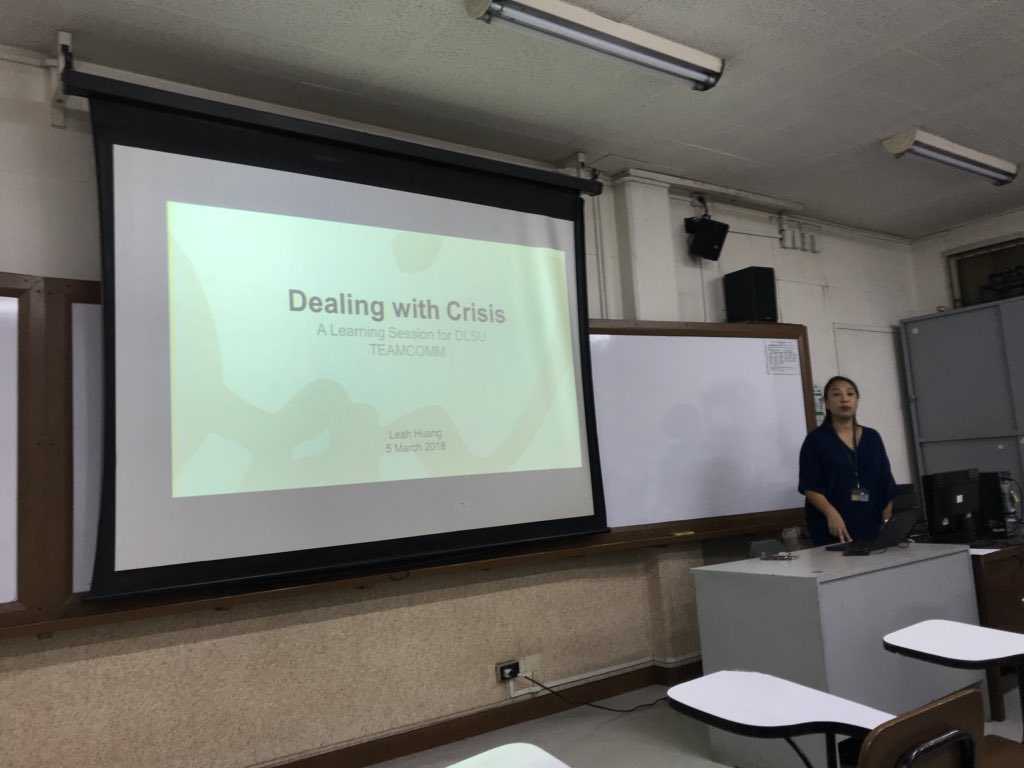 teamcommdlsu's tweet photo. Ms. Leah Huang talking about how to deal with crisis in organizations! 

#TeamCommExperience https://t.co/EP5WSDmSLr