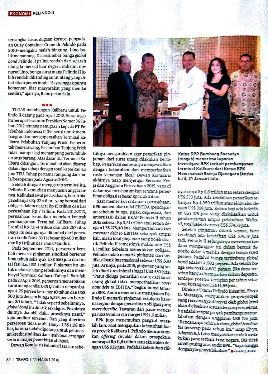 SPJICT's tweet photo. Setahun yang lalu, Ketua SPJICT mengkritisi kebijakan global bond Pelindo II... 
Minggu ini, Majalah Tempo membahas hal tersebut... (bag 1) #SaveJICT #SaveNationalAsset https://t.co/6MdrxSIJid