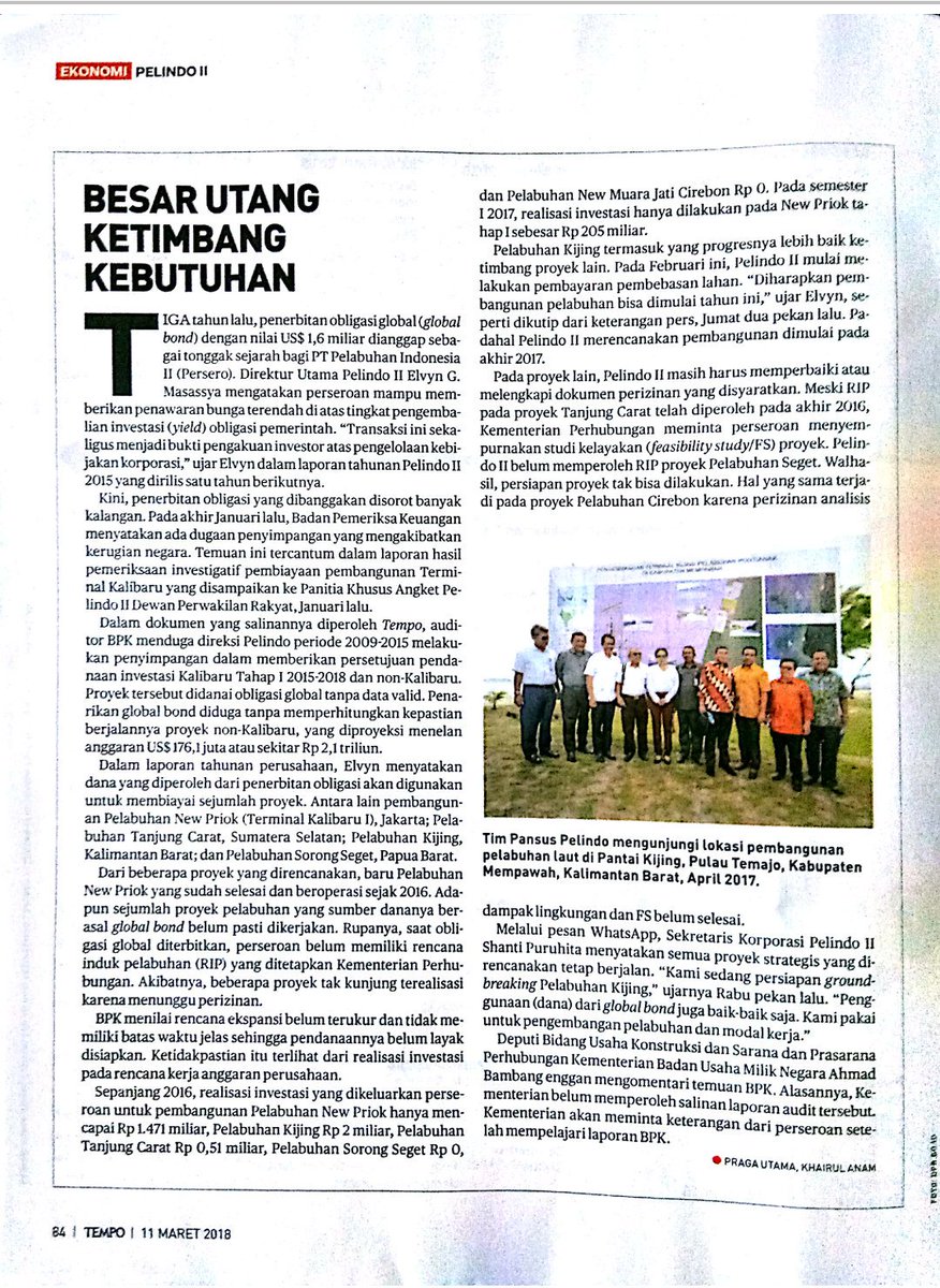 SPJICT's tweet photo. Setahun yang lalu, Ketua SPJICT mengkritisi kebijakan global bond Pelindo II... 
Minggu ini, Majalah Tempo membahas hal tersebut... (bag 2) #SaveJICT #SaveNationalAsset https://t.co/hQzxUWvvYF