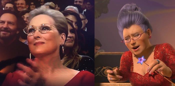 9GAG's tweet photo. Meryl Streep dressed like the Fairy godmother from Shrek.
#oscars #MerylStreep https://t.co/1LRyBSYkGY