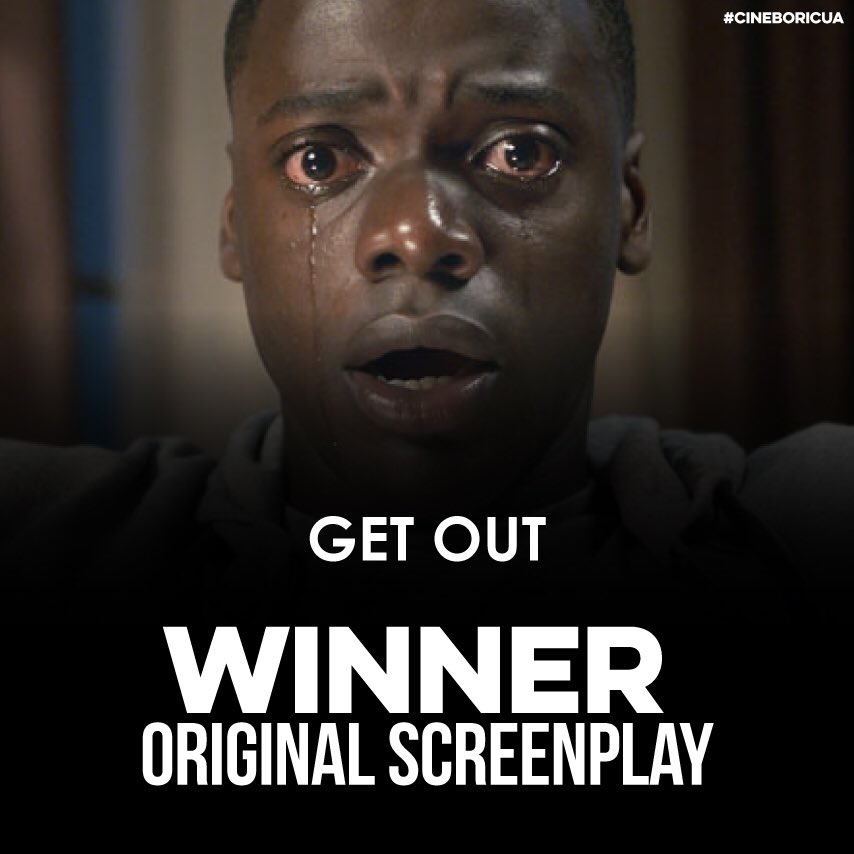 CineBoricua's tweet photo. #Oscars : Get Out gana la categoría de Best Original Screenplay. https://t.co/Mj8tW1vCDd