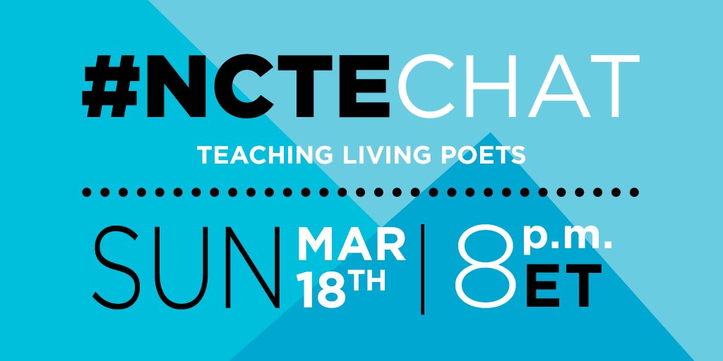 ncte's tweet photo. Save the date for this month's #NCTEchat where we'll focus on teaching living poets in anticipation of National Poetry Month! https://t.co/zvT5779a5T