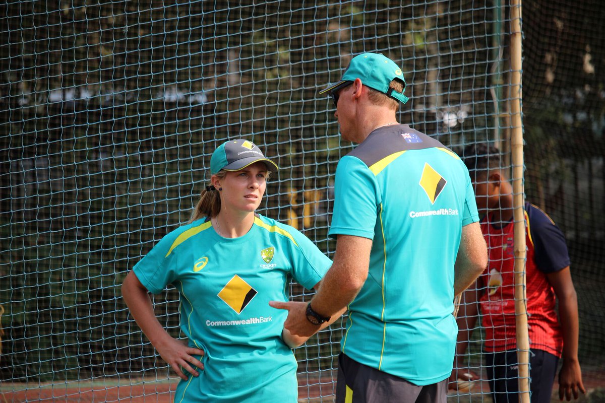 Great to see Meg Lanning back and <a href="/SophieMolineux1/">Sophie Molineux</a> in Australian colours at training in Mumbai! <a href="/SouthernStars/">southernstars</a>