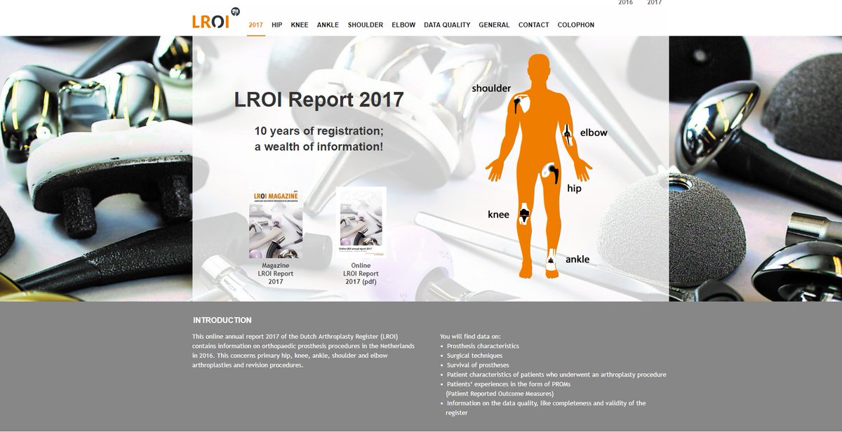 Meer weten over #Prothesekenmerken, #Operatietechnieken, #Overleving van prothesen, #Patiëntkarakteristieken, #PROMs, #Compleetheid en #Volledigheid van #implantaatregistratie? Kijk eens op de rapportage website van de #LROI! lroi-rapportage.nl #Orthopedie