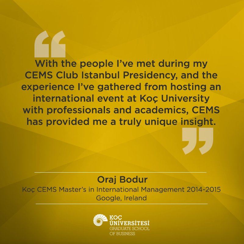 kocgsb's tweet photo. It is great to hear from our Master of International Management (MIM) alumni about their experiences. For more info about MIM check our website. https://t.co/M4hNmIvcsF #cemsmim https://t.co/oPrKit14j4