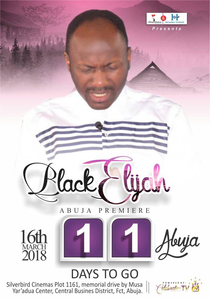 OFM_Worldwide's tweet photo. The count down is almost over! and It's happening next week. Black Elijah Movie True story of @APOSTLESULEMAN is still the very much anticipated Movie right now in the City  of Abuja.
#BlackElijamoviepremiere
#BlackElijahMovie
#TrueStoryofApostleSuleman 
#16thMarch2018
#Abuja https://t.co/KxFgTq9bCC