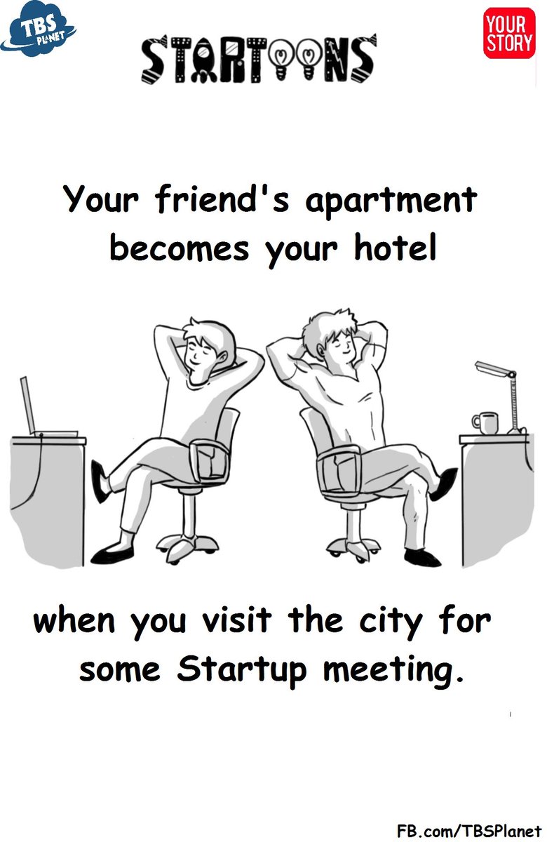 YourStoryCo's tweet photo. Which one do you prefer - hotel room OR crashing at a friend's place?
#startuplife #startoons @TBSPlanet https://t.co/rQncCgkkXG