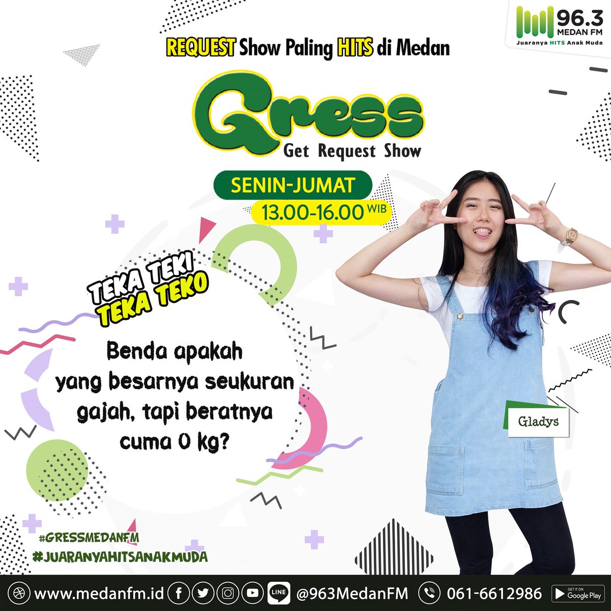 963MedanFM's tweet photo. TekaTeki TekaTeko " Benda apakah yg besarnya seukuran GAJAH, tapi beratnya cuma 0 kg " ?? nah kawan medan ikutan yuk kasih tau jawaban Teka Tekinya kamu bersama @cherlydeagladys pastinya cuma di #GRESSMEDANFM sampai ke jam 4 sore nanti.
Streaming at https://t.co/rkzJ2Tj5cD https://t.co/hytO7tNKJQ