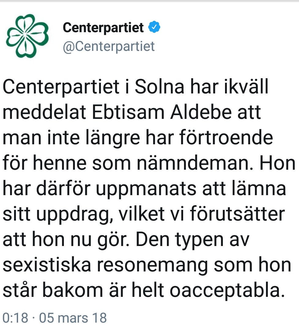 SwedeNews's tweet photo. Centerpartiet försöker avfärda det hela som "sexism" när det egentligen handlar om tvättäkta Islamism.
(Skyller på ett begränsat antal tecken på Twitter)
#svpol #Val2018 #valet2018 https://t.co/L9GacKACZw